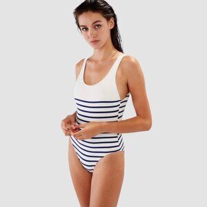 Solid and Striped The Anne-Marie Navy Breton One Piece Swimsuit Sz L